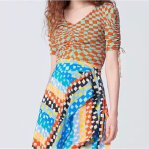Diane Von Furstenberg Multicolor Checkered Top